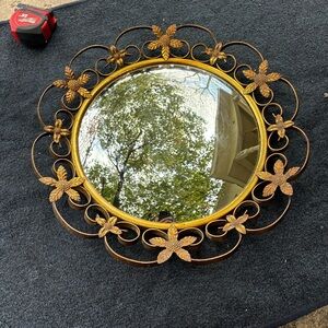 Ornamental Gold Floral Round Wall Mirror